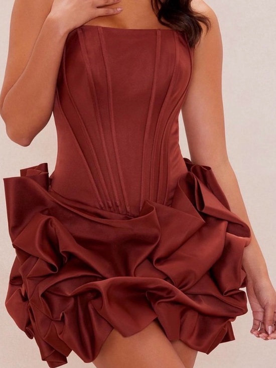 Fashion Nova Dresses & Skirts - Fashion Nova Strapless Rust Satin Corset Mini Dress